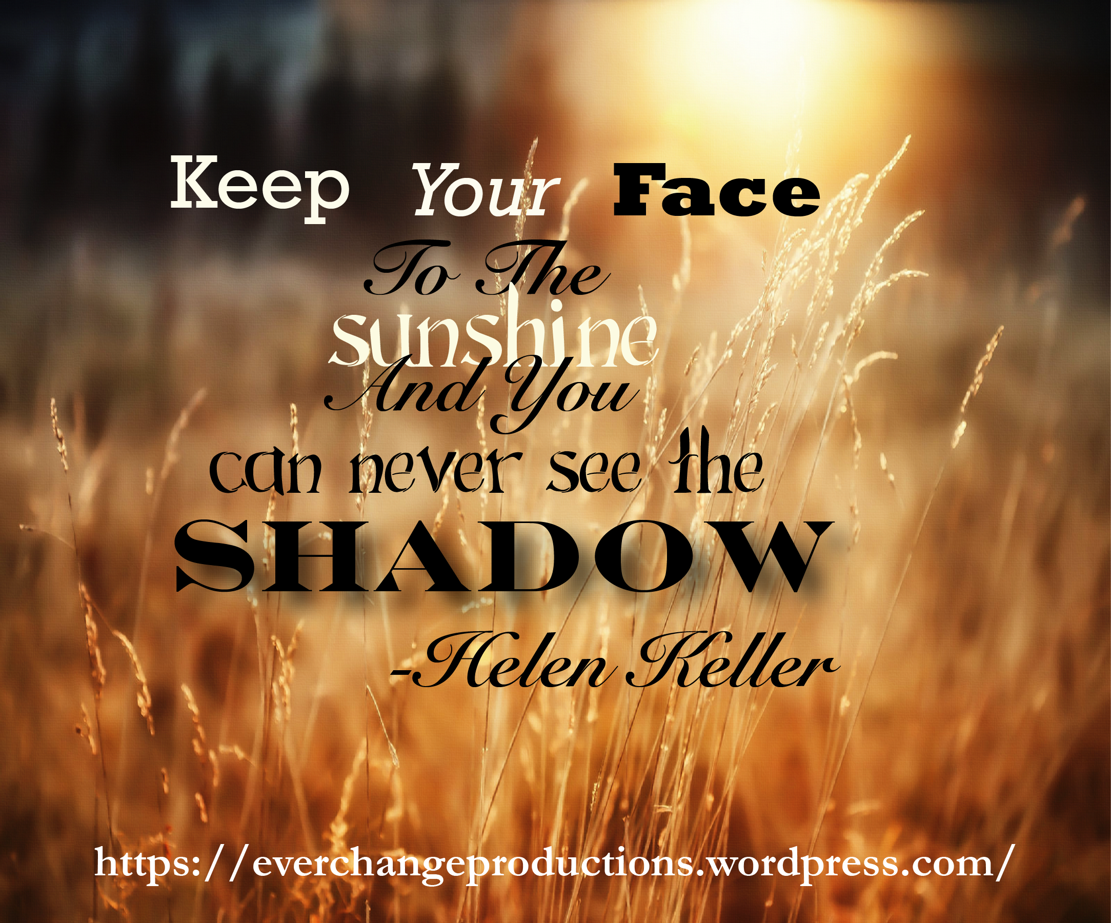 “Keep your face to the sunshine and you can never see the shadow.” ~Helen Keller motivational quote